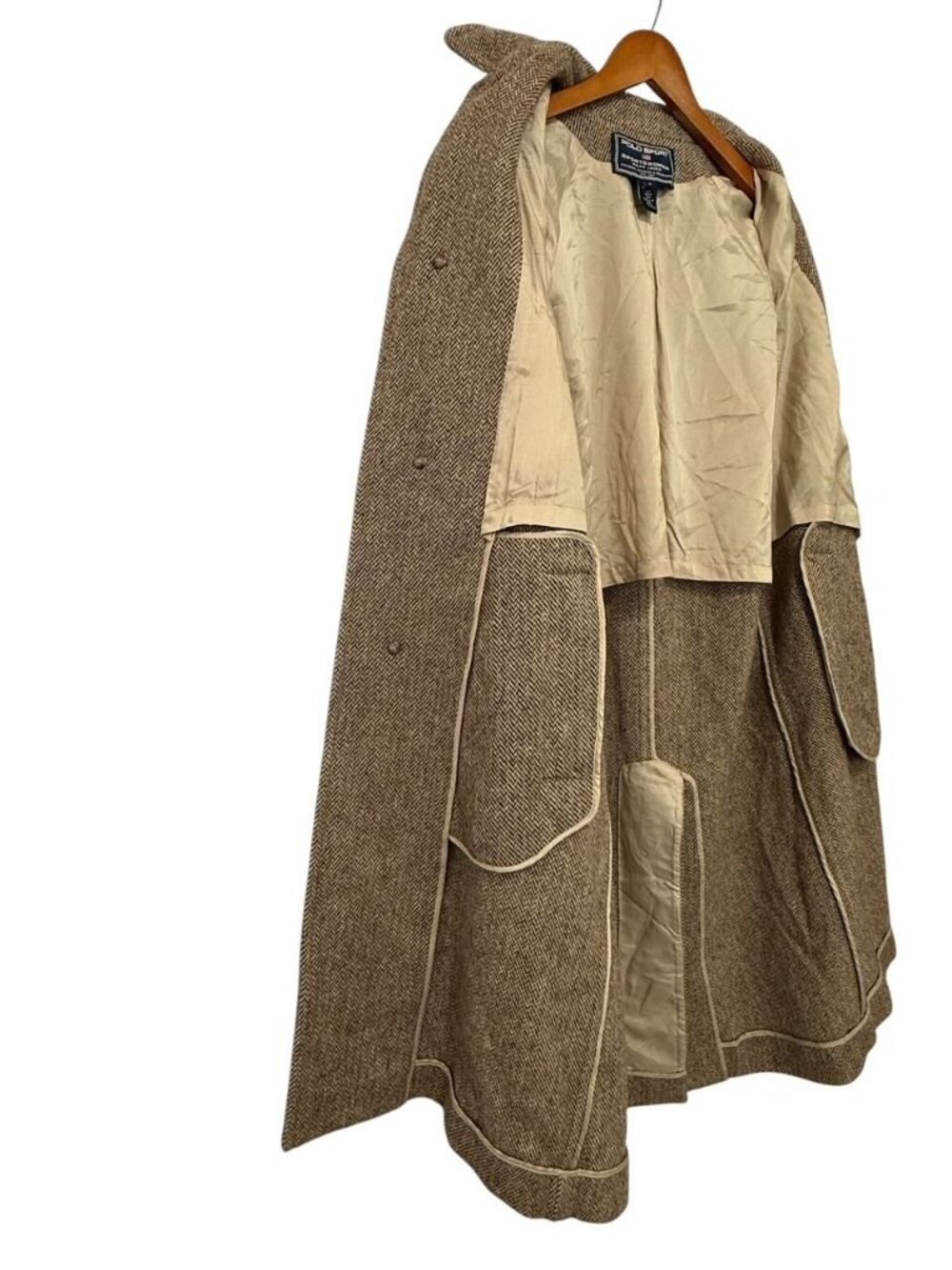 Polo Sport Ralph Lauren Sportswoman Vintage 90s Tweed Wool Herringbone Overcoat - Picture 11 of 16